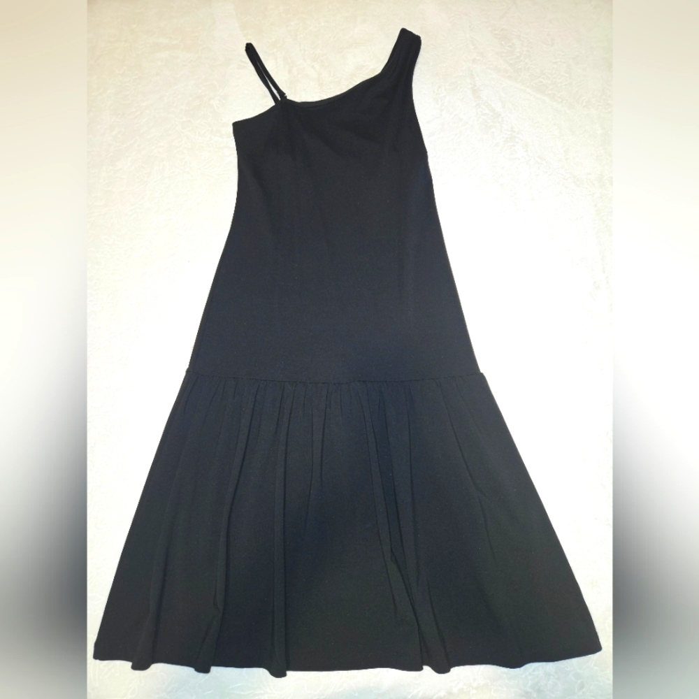 BANANA Republic Factory One Shoulder Drop Waist Midi Dress Black Size XS Petite
